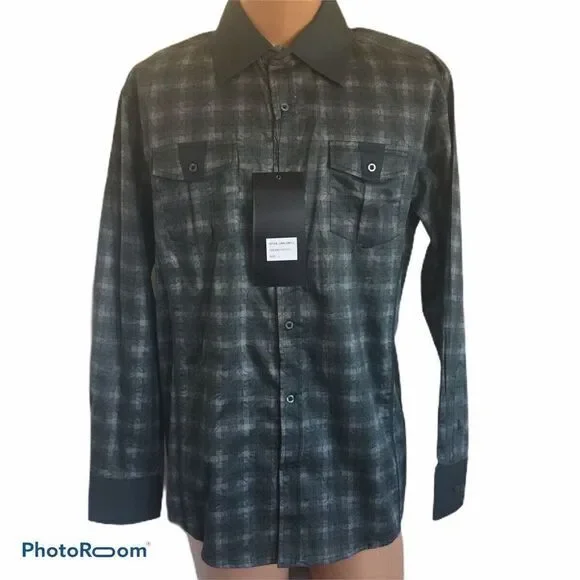 Lamasini Men's Casual Button Up Shirt Brand New Size L Green 100% Cotton plaid. - Picture 3 of 8